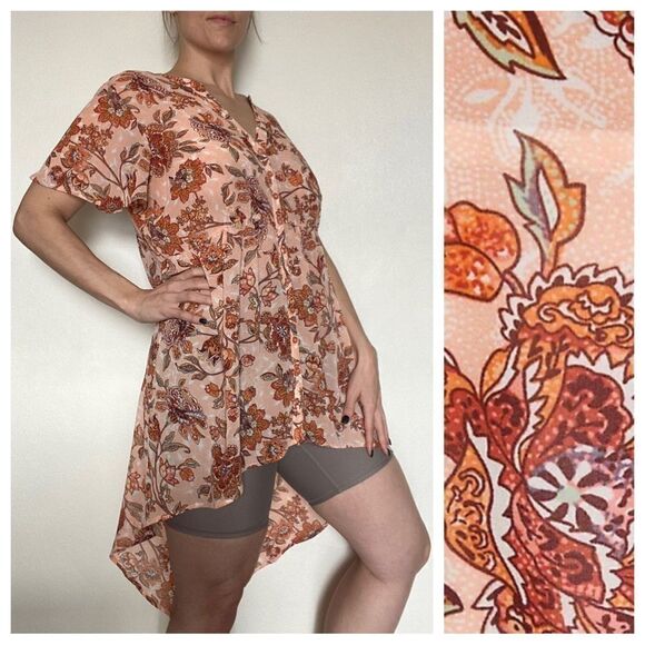 TORRID Top Hi Lo Lexie Babydoll Floral Flowy Size 1 - Picture 6 of 12